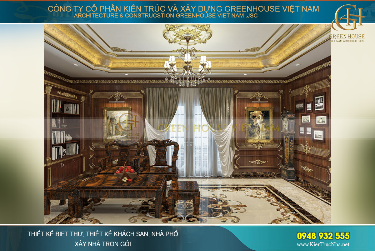 thiết kế nội thất biệt thự tân cổ điển 4 tầng 400m2