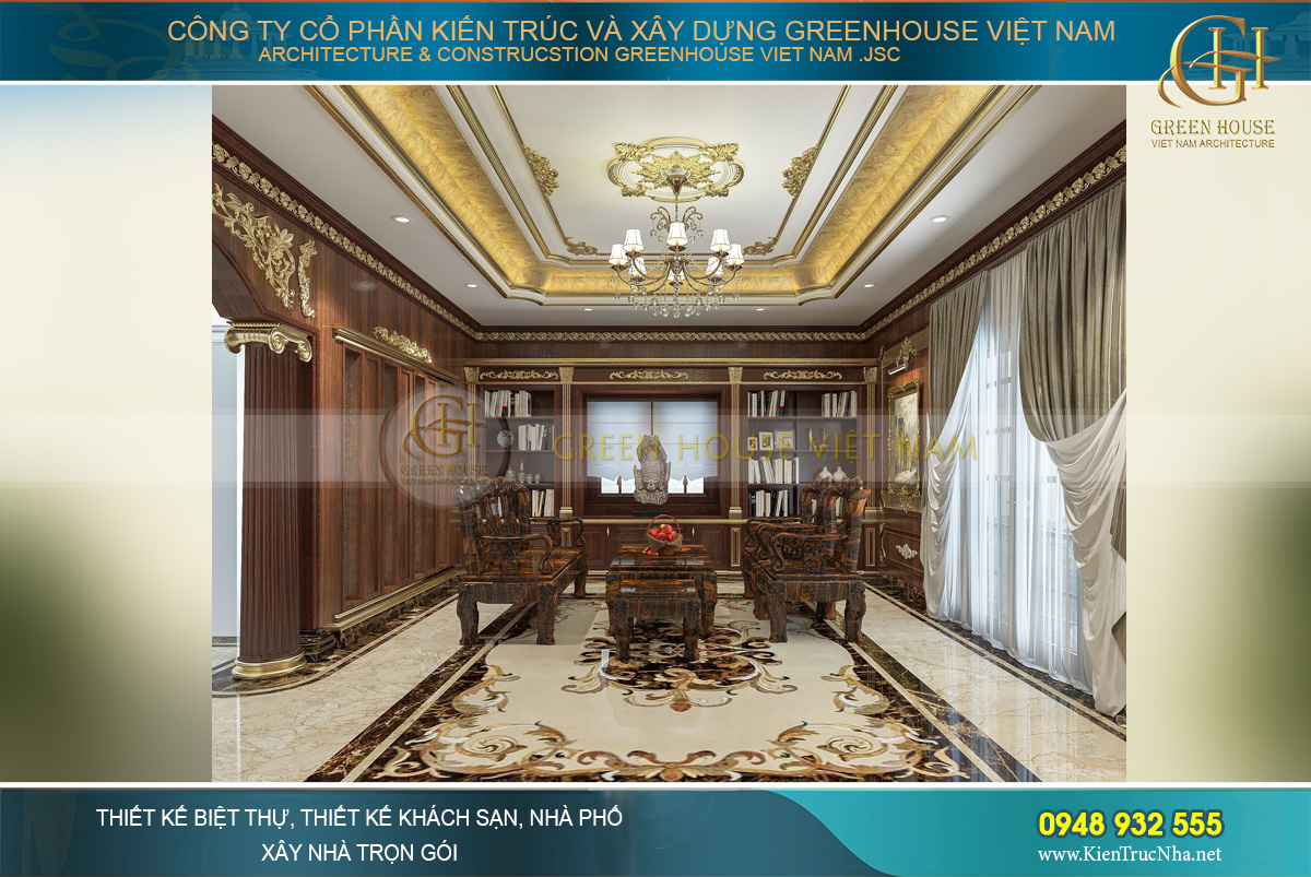 thiết kế nội thất biệt thự tân cổ điển 4 tầng 400m2