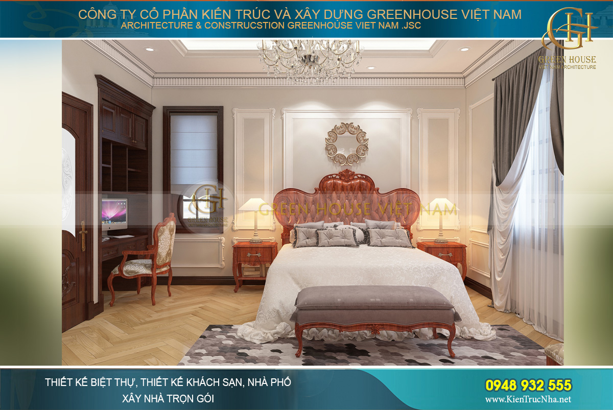 thiết kế nội thất biệt thự tân cổ điển 4 tầng 400m2