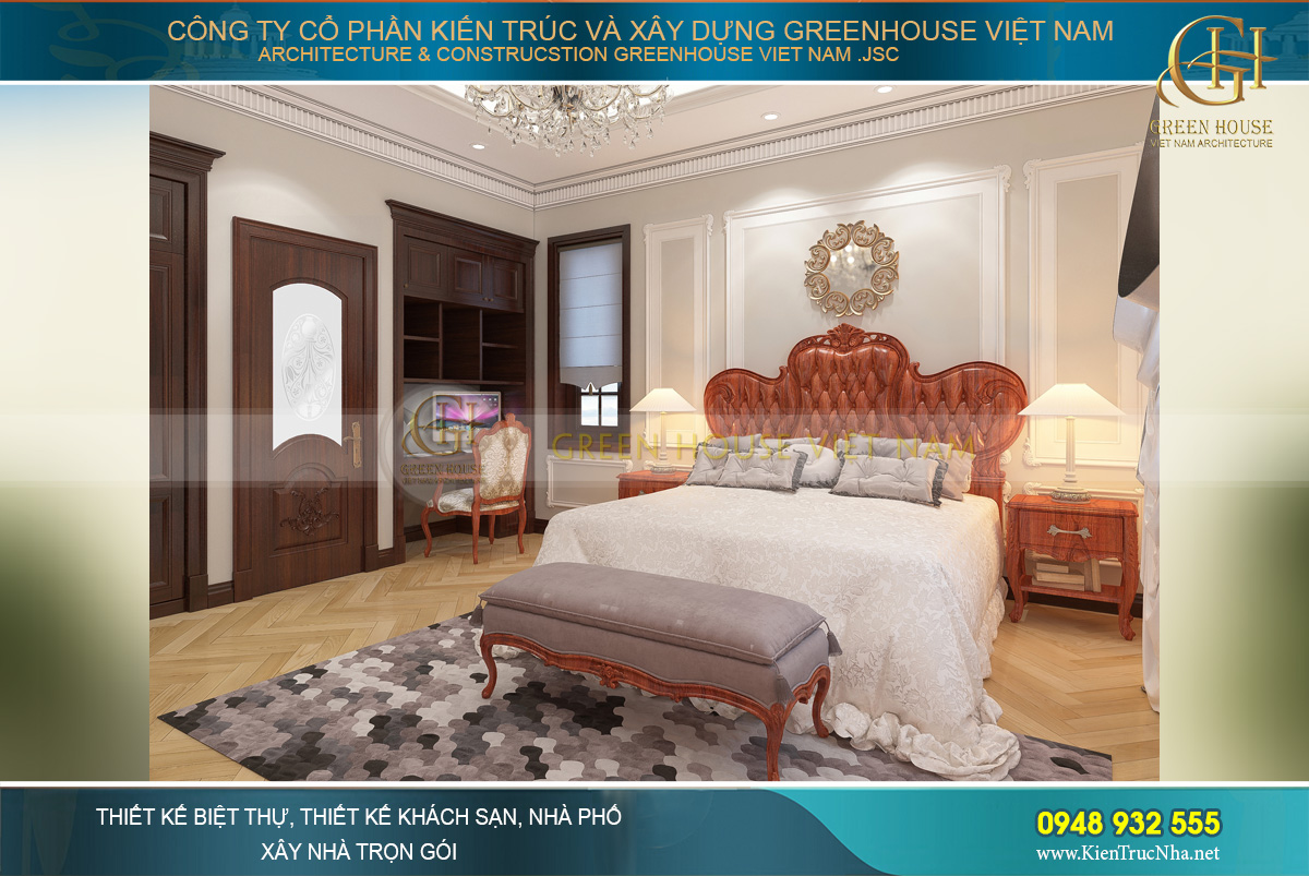 thiết kế nội thất biệt thự tân cổ điển 4 tầng 400m2