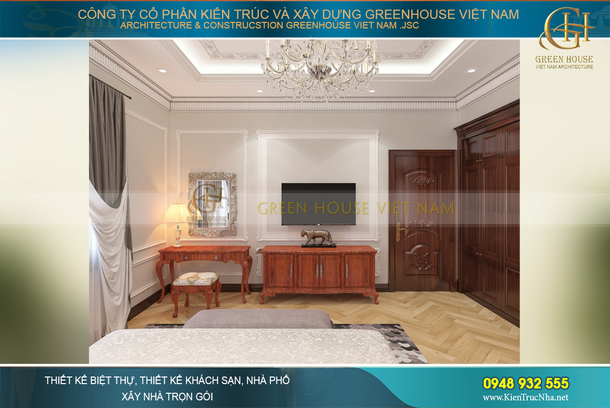 thiết kế nội thất biệt thự tân cổ điển 4 tầng 400m2