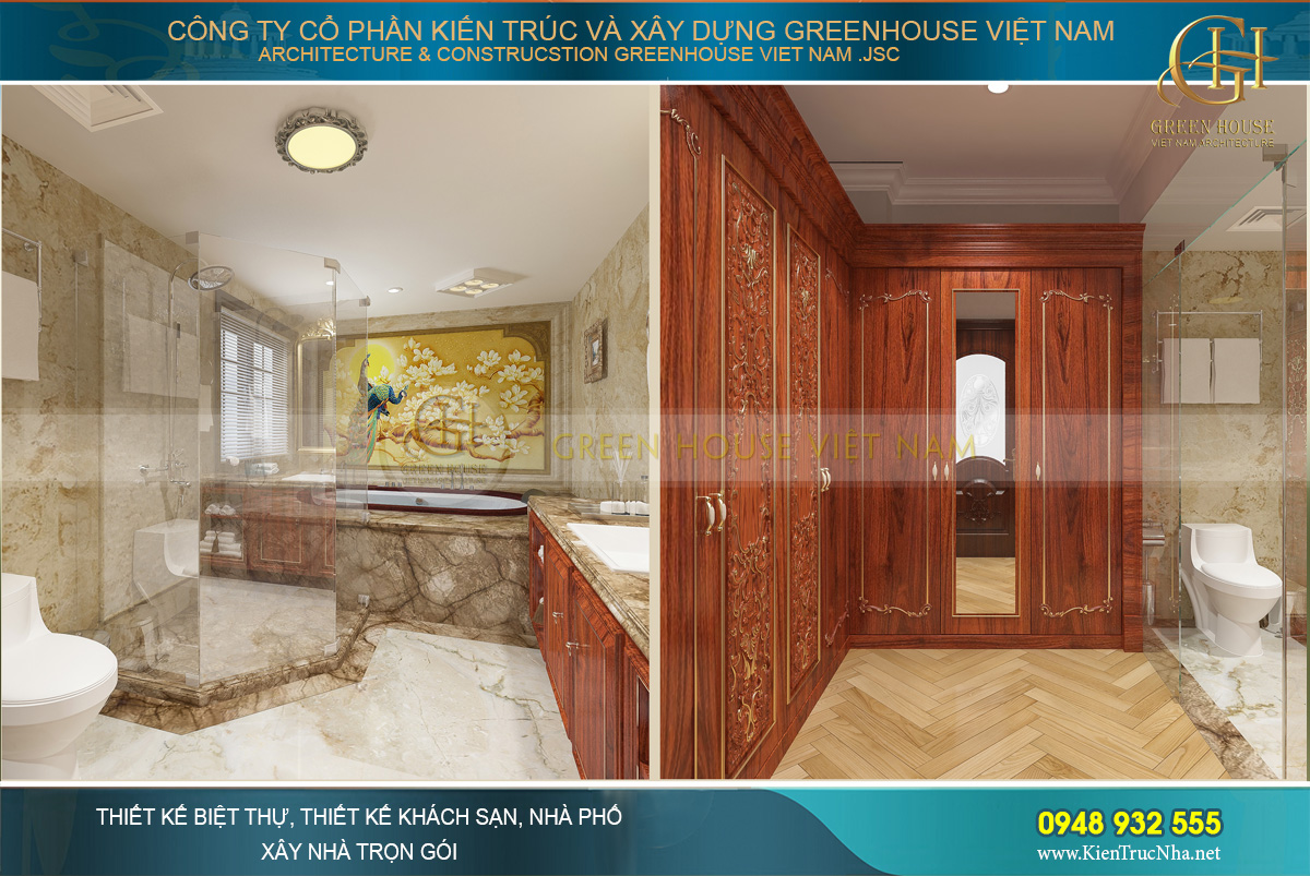 thiết kế nội thất biệt thự tân cổ điển 4 tầng 400m2