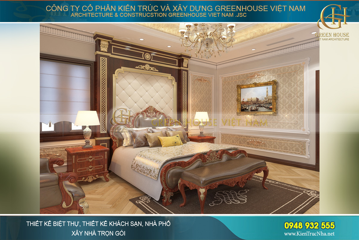 thiết kế nội thất biệt thự tân cổ điển 4 tầng 400m2