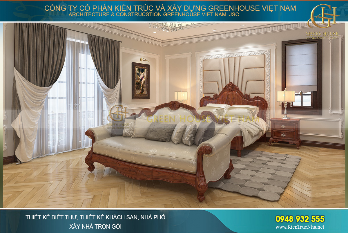 thiết kế nội thất biệt thự tân cổ điển 4 tầng 400m2