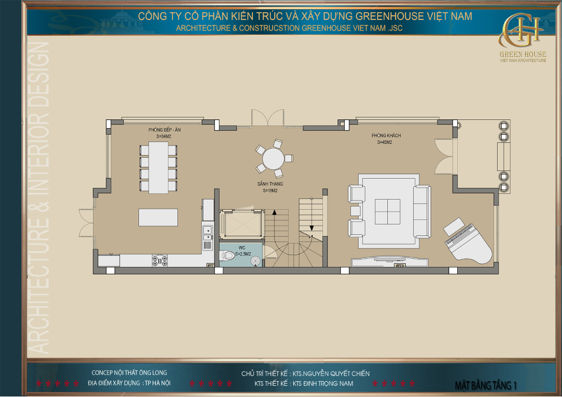 Thiết kế mặt bằng công năng sử dụng tầng 1 của biệt thự Vinhomes tại Hà Nội