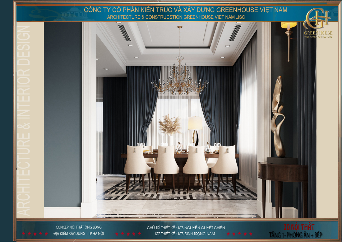 Không gian phòng ăn qua góc nhìn từ sảnh tầng