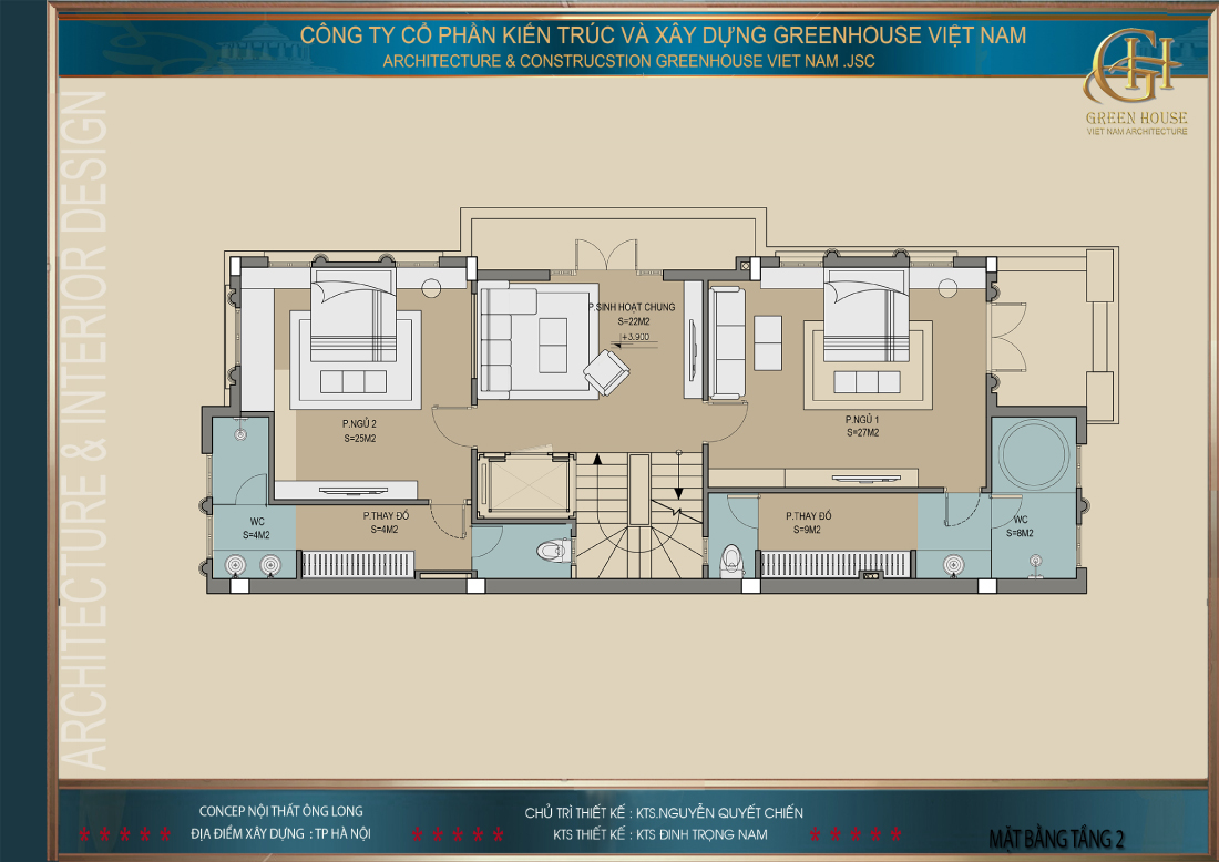 Thiết kế mặt bằng công năng sử dụng tầng 2 của biệt thự Vinhomes tại Hà Nội