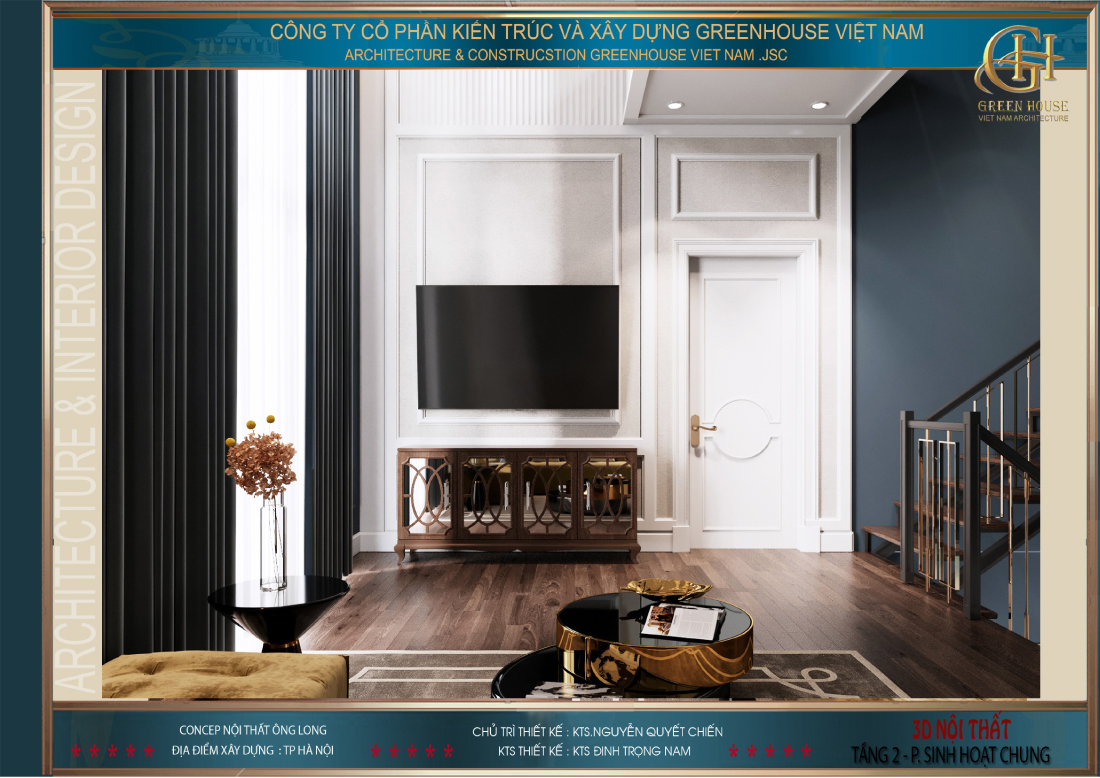 Thiết kế phòng sinh hoạt chung tại sảnh tầng 2 là không gian phù hợp cho cả gia đình quây quần