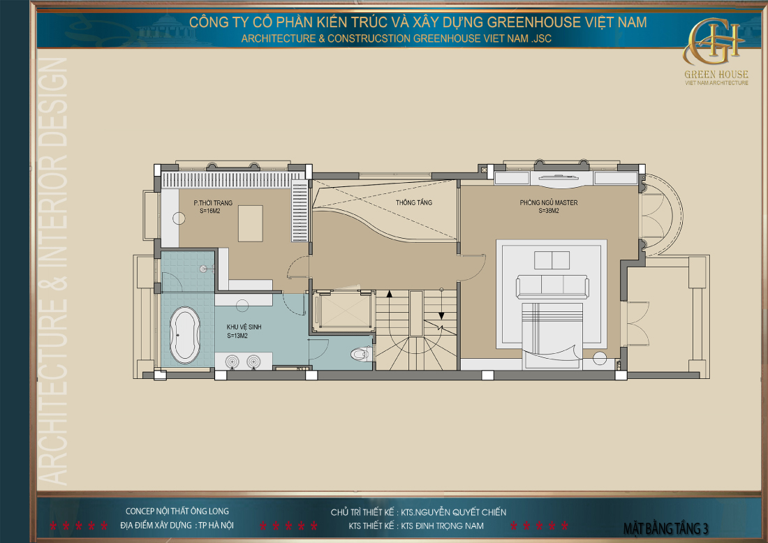 Thiết kế mặt bằng công năng sử dụng tầng 3 của biệt thự Vinhomes tại Hà Nội