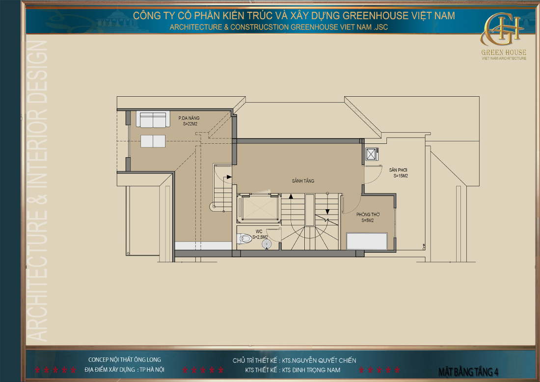 Thiết kế mặt bằng công năng sử dụng tầng 4 của biệt thự Vinhomes tại Hà Nội