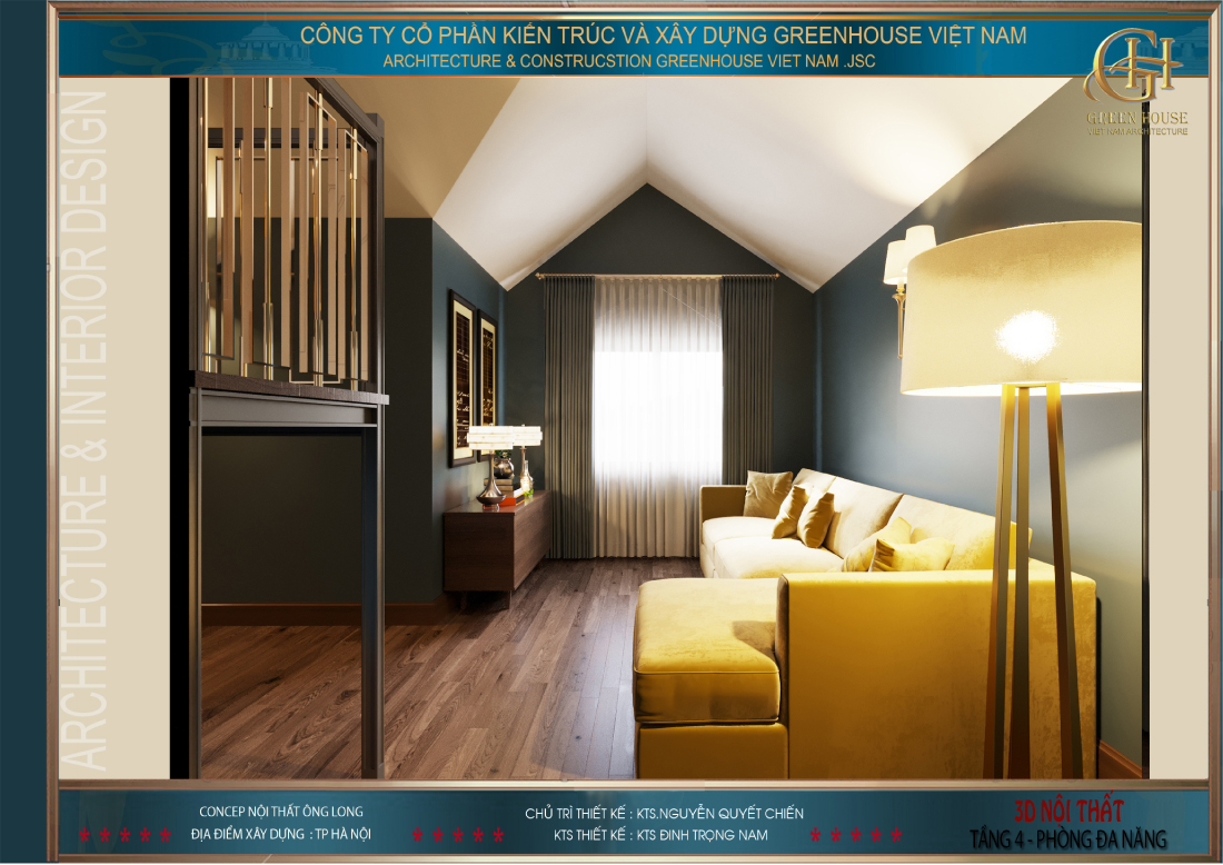 Phòng thiết kế thêm một bộ sofa dài để phục vụ gia đình