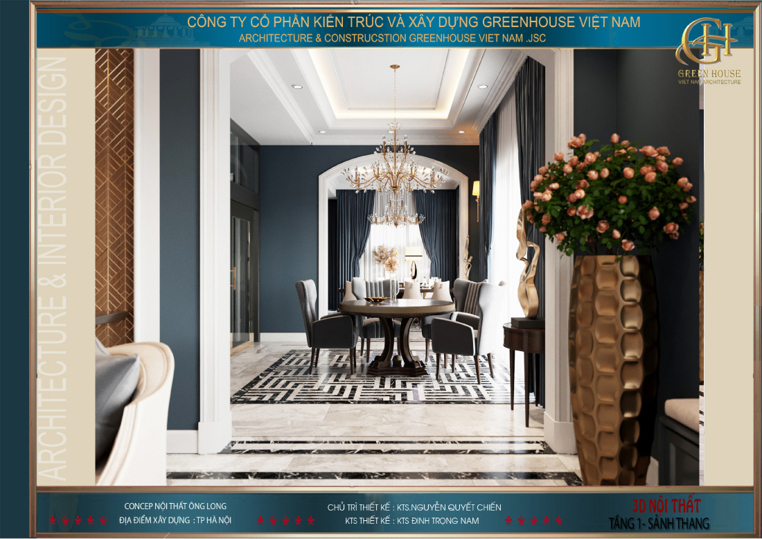 Bố trí sảnh tầng ở bên ngoài không gian phòng khách và phòng bếp