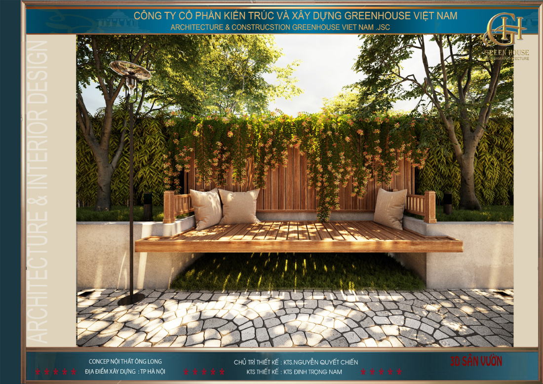 Một chiếc ghế dài để thư giãn cũng là sự lựa chọn hợp lí cho sân vườn