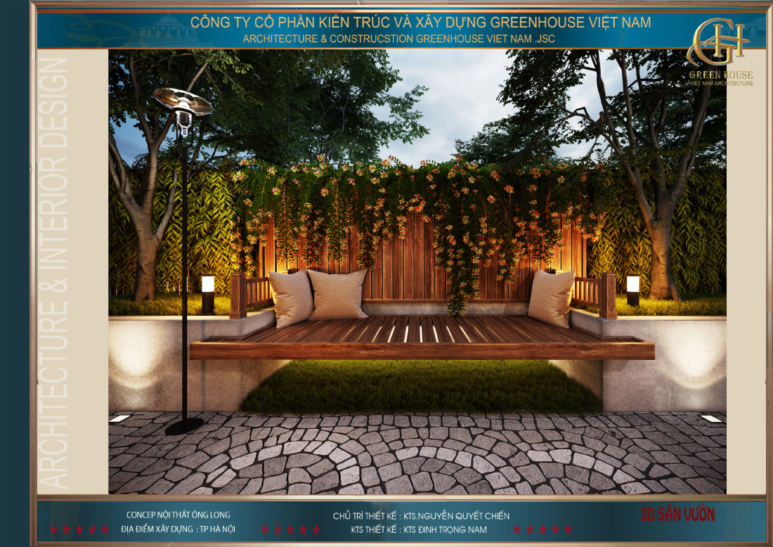 Buổi tối những ánh đèn chiếu làm sáng rực cả một góc sân