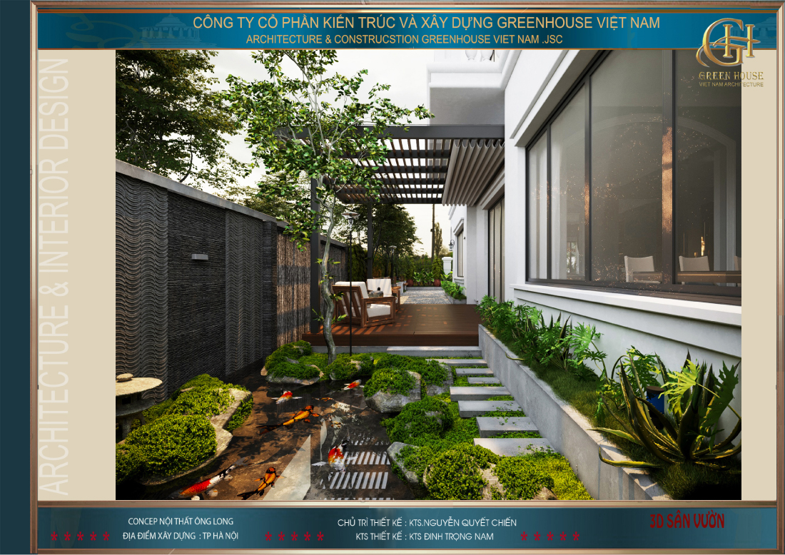 Các KTS cũng sử dụng thêm hồ nước nhỏ, đất đá tăng thêm vẻ đẹp tự nhiên cho ngôi biệt thự