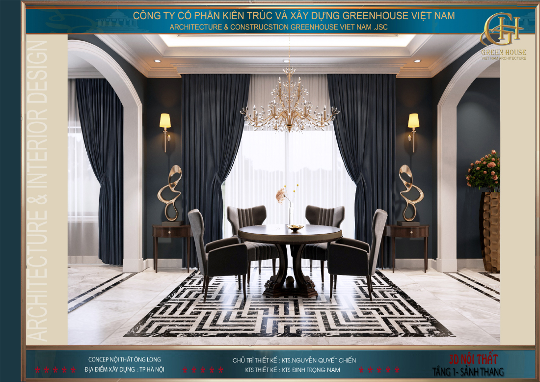 Không gian sảnh tầng được thiết kế đồng bộ với phòng khách