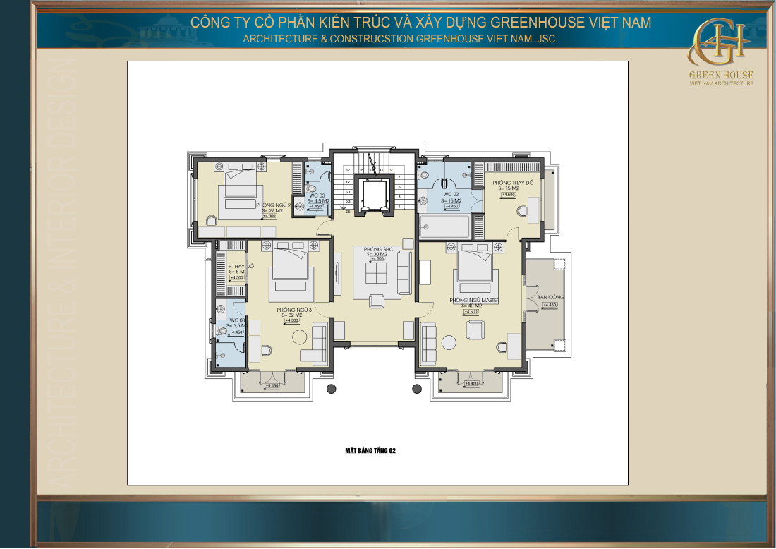 Bố trí công năng sử dụng tầng 2 của biệt thự tân cổ điển 4 tầng