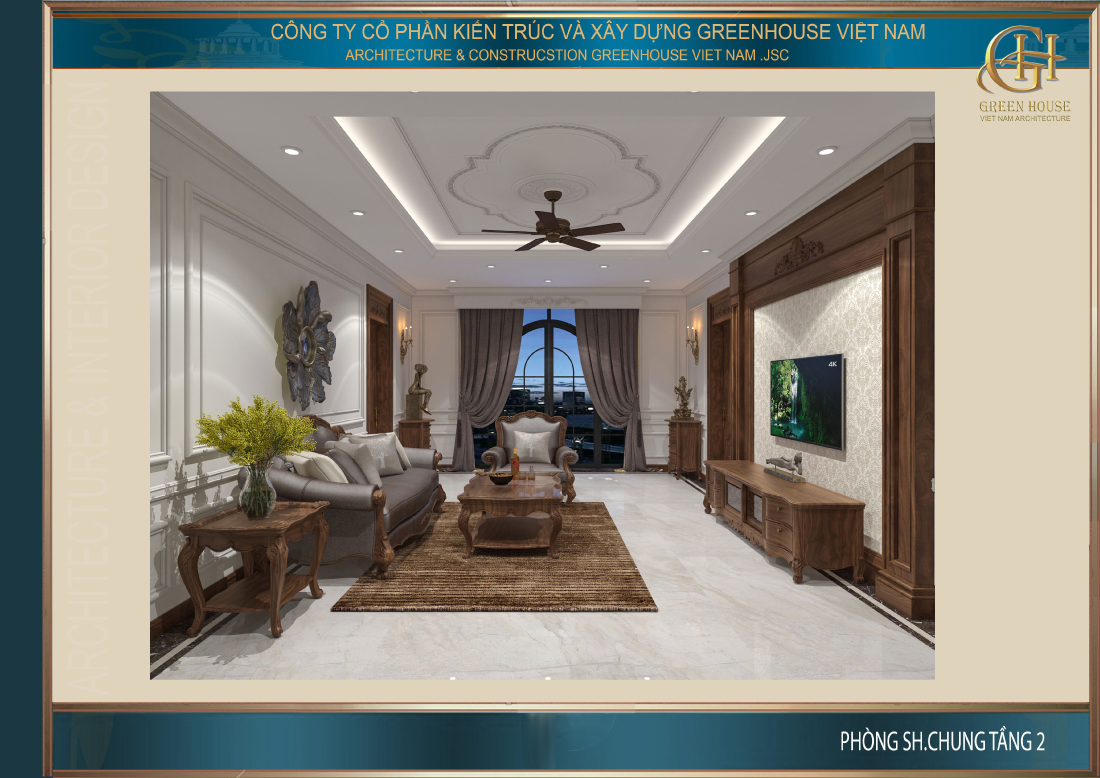 Tại phòng sinh hoạt chung cũng được bố trí cửa sổ mang lại không gian thoáng mát