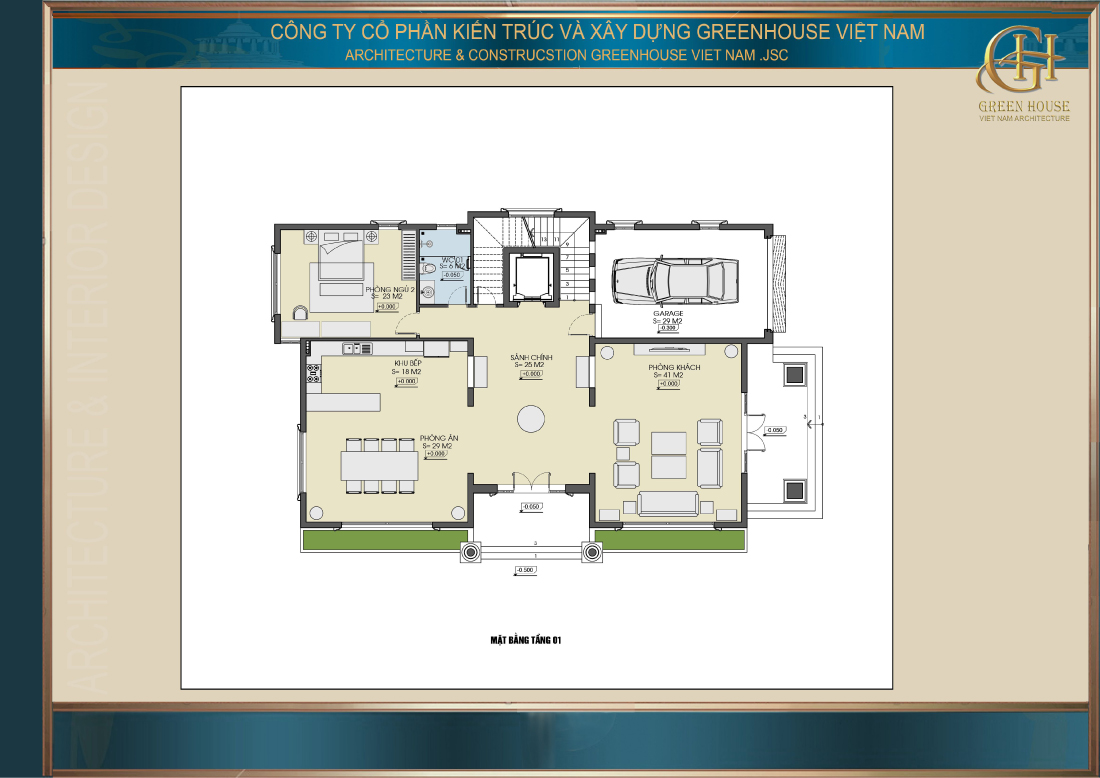 Bố trí công năng sử dụng tầng 1 của biệt thự tân cổ điển 4 tầng