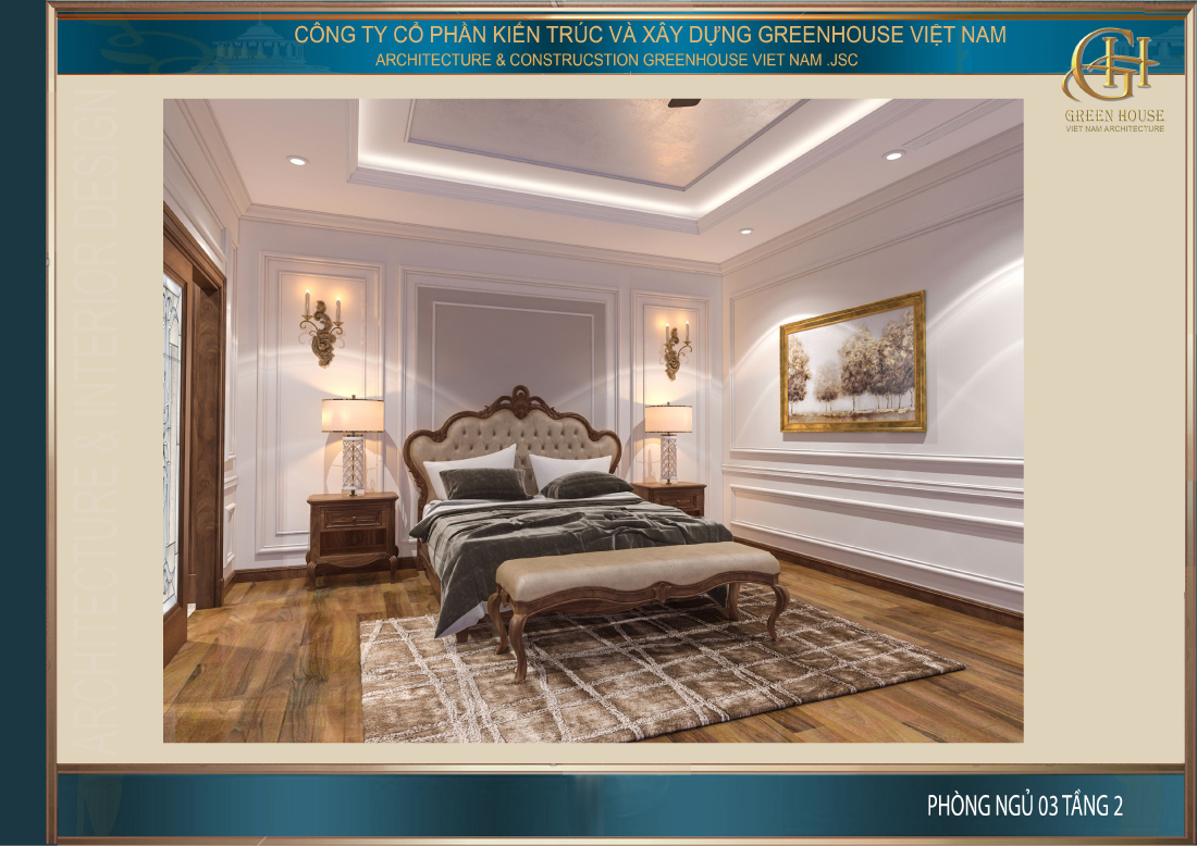 Phòng ngủ đầu tiên trên tầng 2 mang phong cách thanh lịch, nhẹ nhàng và đơn giản