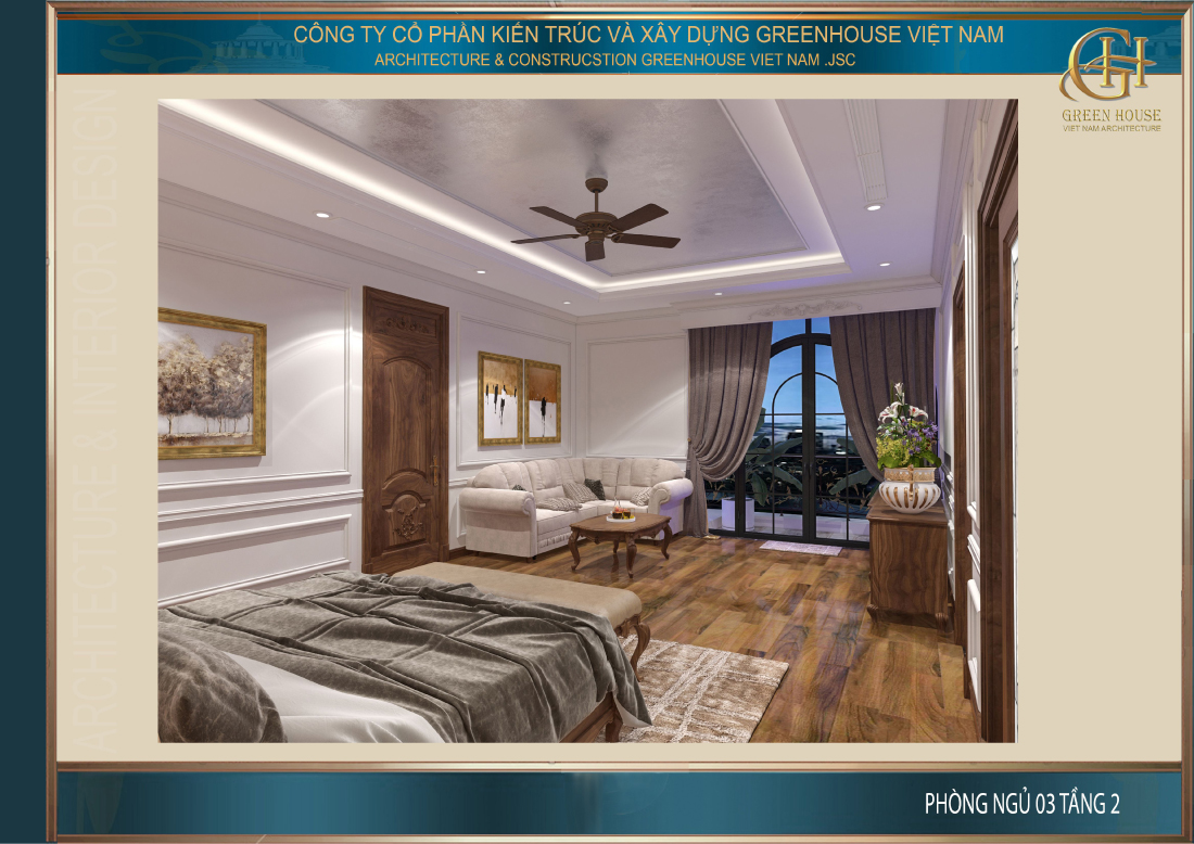 Toàn cảnh không gian phòng ngủ tại tầng 2