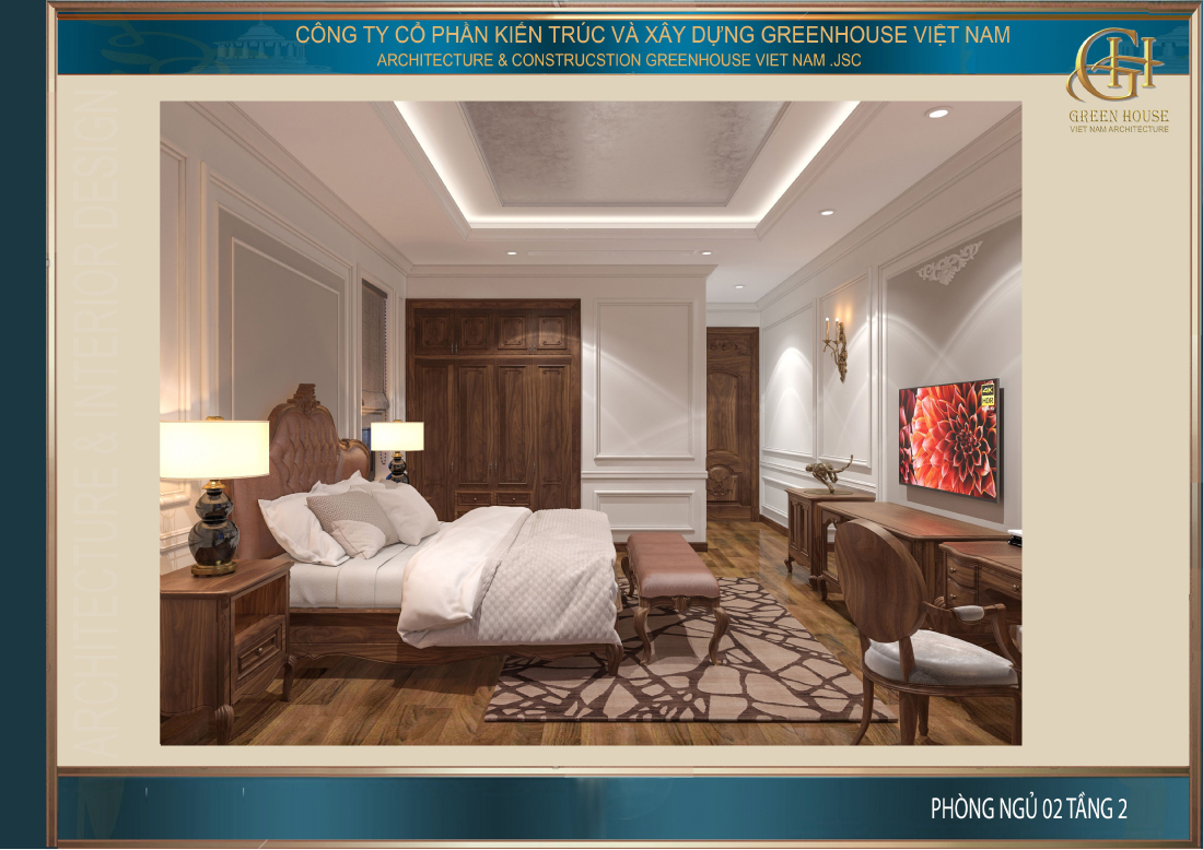 Thiết kế phòng ngủ số 2 tại tầng 2 của biệt thự
