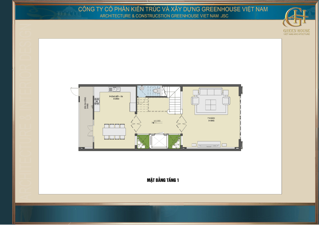 Bố trí mặt bằng công năng tầng 1 của nhà phố tân cổ điển 4 tầng