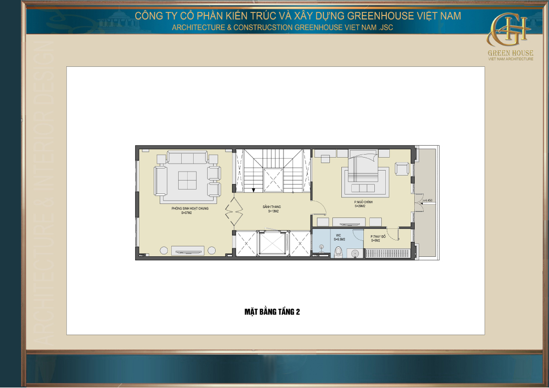 Bố trí mặt bằng công năng tầng 2 của nhà phố tân cổ điển 4 tầng 