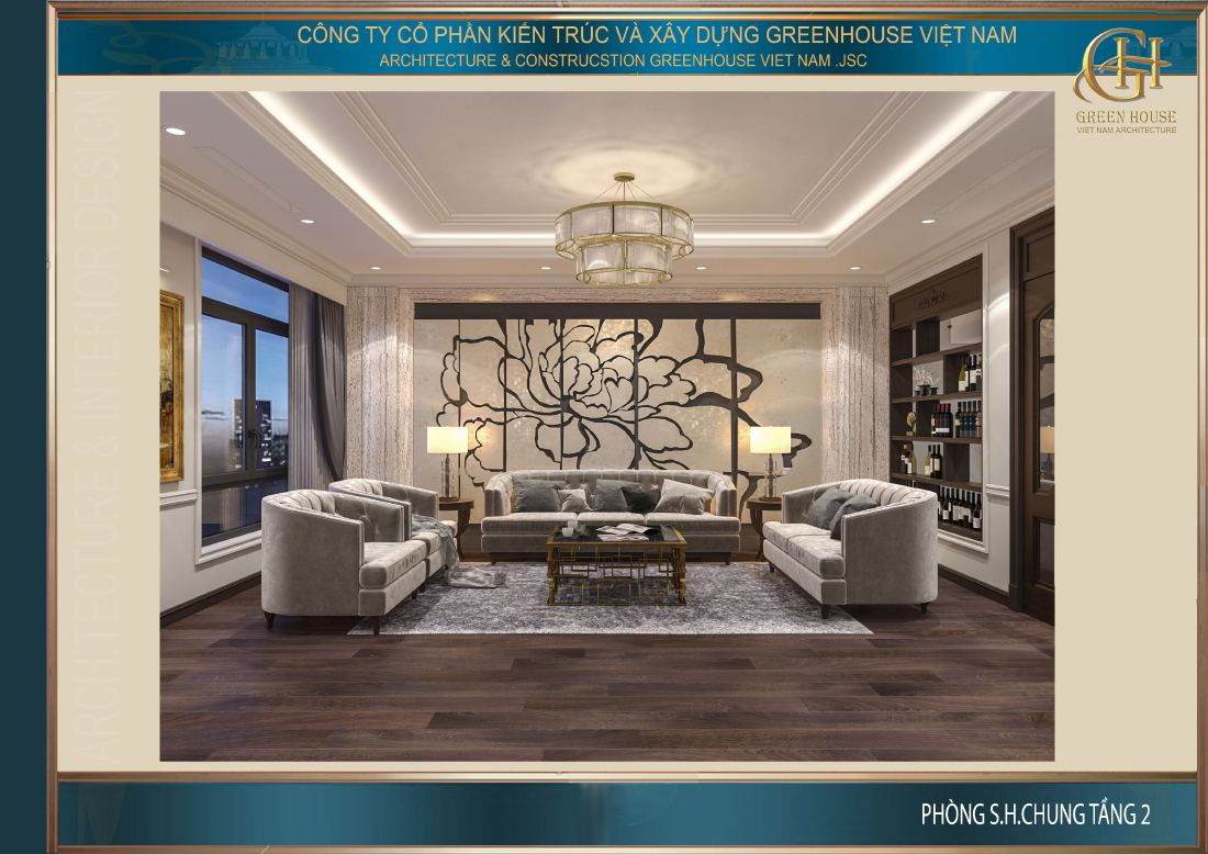 Thiết kế không gian phòng sinh hoạt chung của nhà phố tân cổ điển