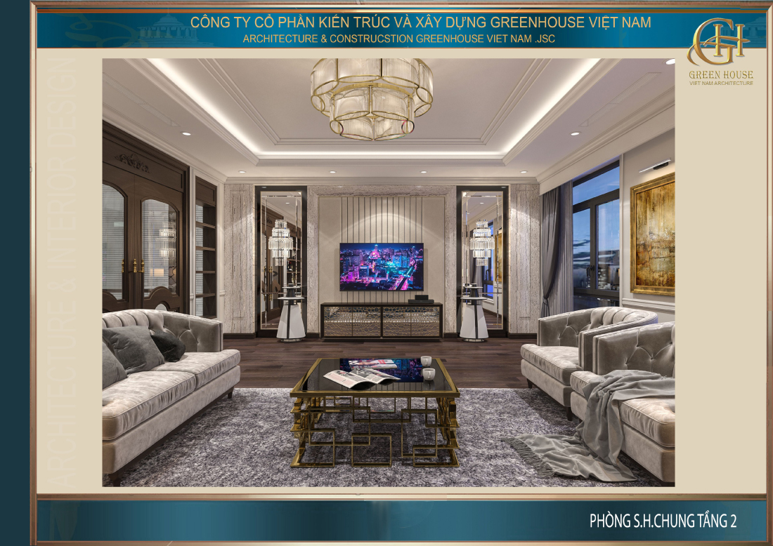 Phòng sinh hoạt chung mang vẻ đẹp cổ điển nhưng gần gũi, thân thiện