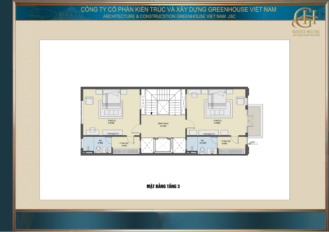 Bố trí mặt bằng công năng tầng 3 của nhà phố tân cổ điển 4 tầng