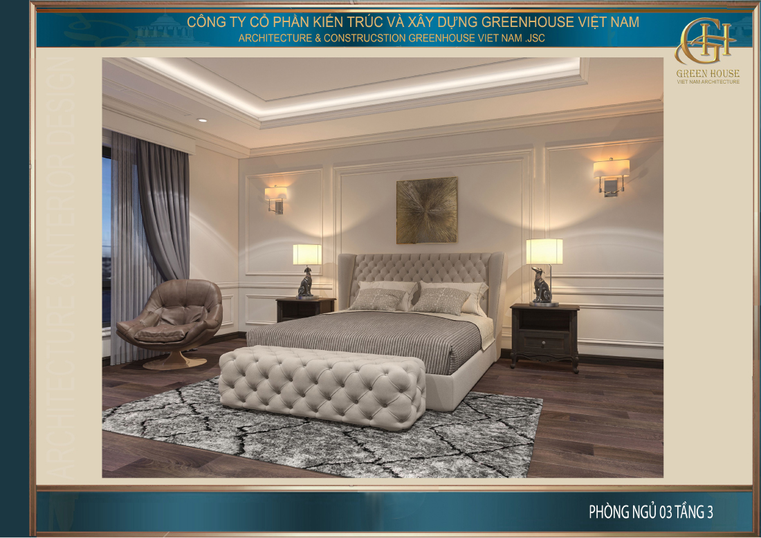Mẫu giường tại phòng ngủ số 3 có sự tương đồng với phòng ngủ chính