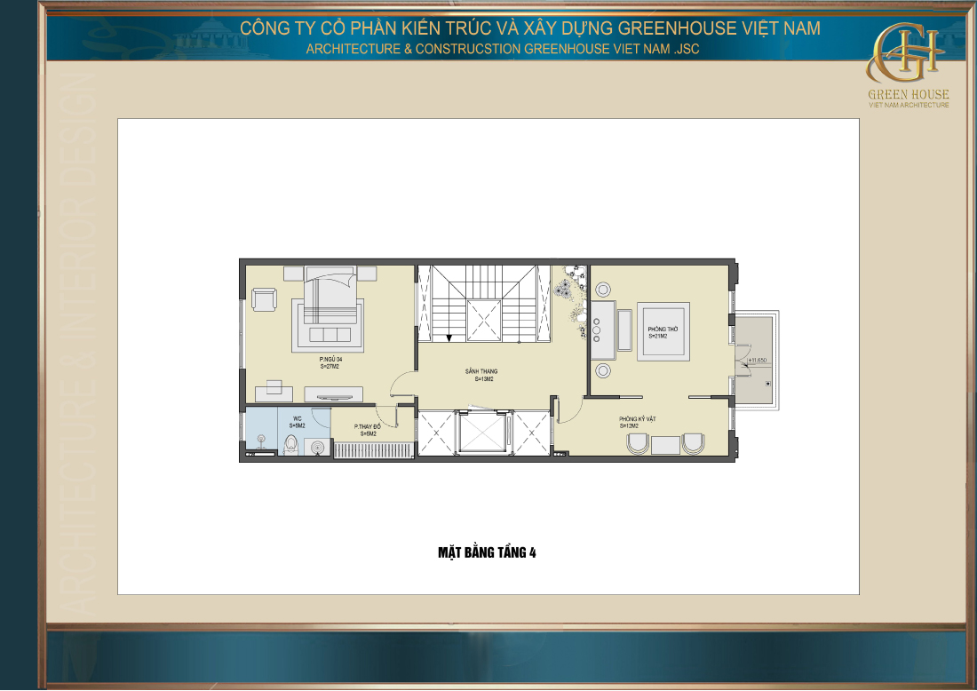 Bố trí mặt bằng công năng tầng 4 của nhà phố tân cổ điển 4 tầng