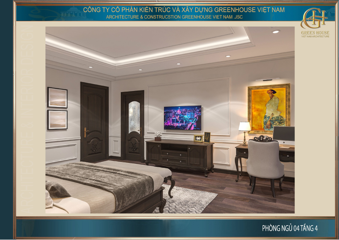 Phòng ngủ cũng được bố trí đầy đủ những vật dụng cần thiết