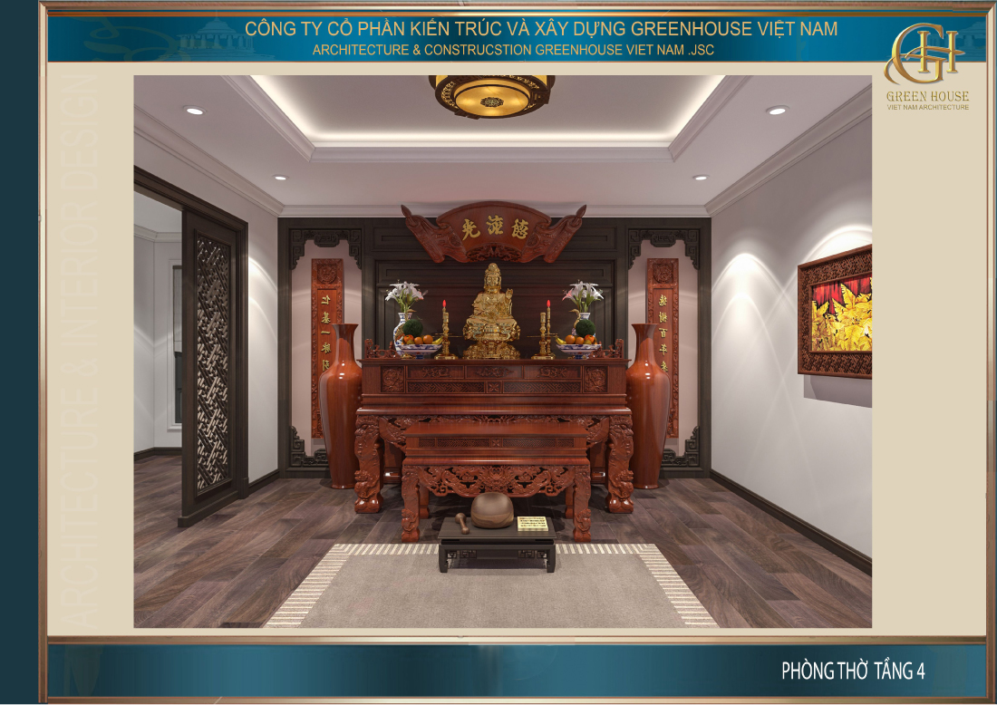 Thiết kế nội thất phòng thờ nhà phố tân cổ điển