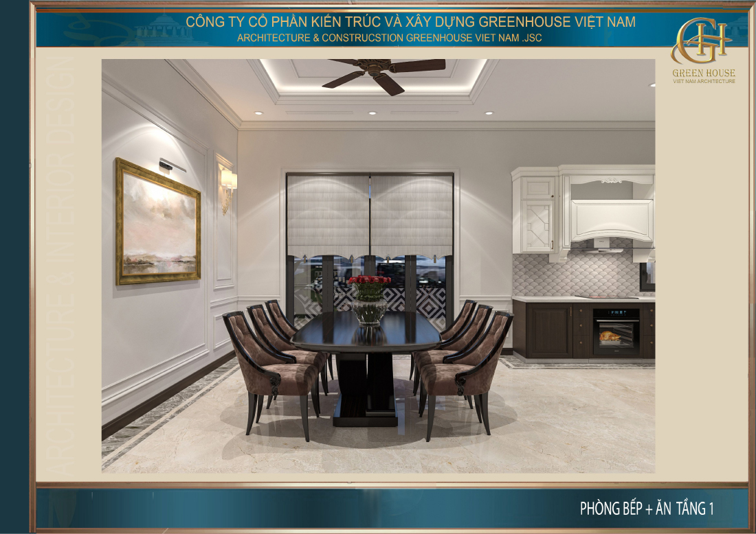 Thiết kế nội thất phòng ăn đơn giản nhưng sang trọng với đầy đủ tiện nghi 