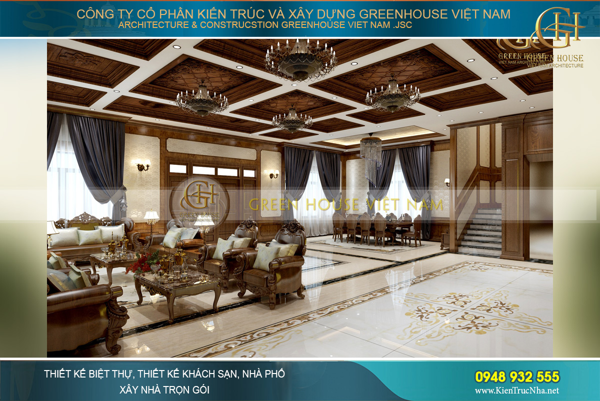 thiết kế nội thất biệt thự tân cổ điển 3 tầng