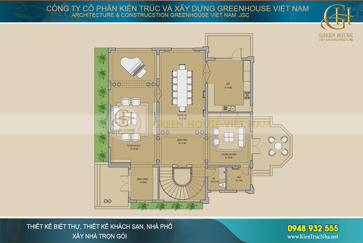 thiết kế nội thất biệt thự tân cổ điển 4 tầng bắc giang