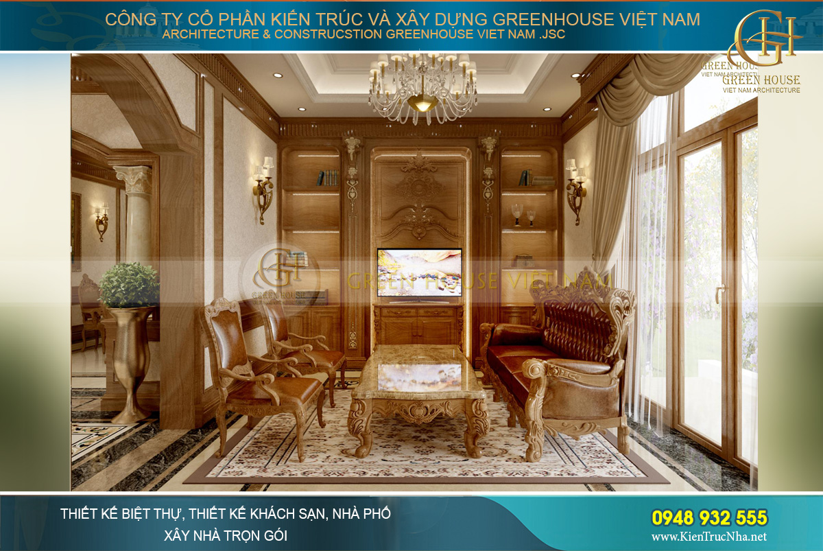 thiết kế nội thất biệt thự tân cổ điển 4 tầng bắc giang