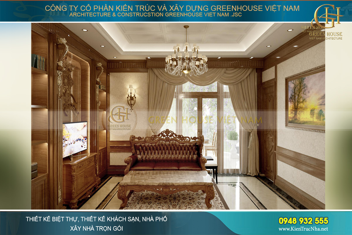 thiết kế nội thất biệt thự tân cổ điển 4 tầng bắc giang