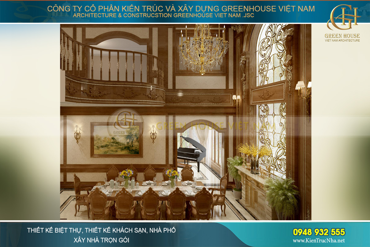 thiết kế nội thất biệt thự tân cổ điển 4 tầng bắc giang