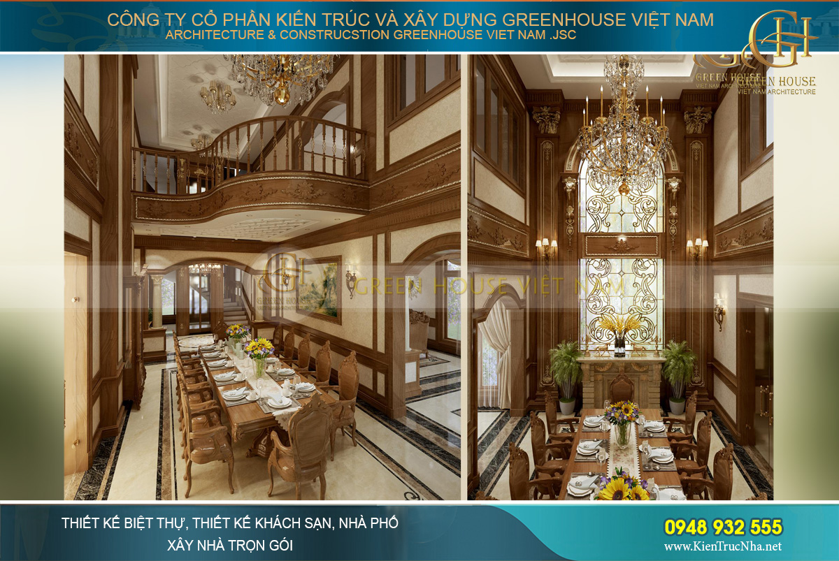 thiết kế nội thất biệt thự tân cổ điển 4 tầng bắc giang