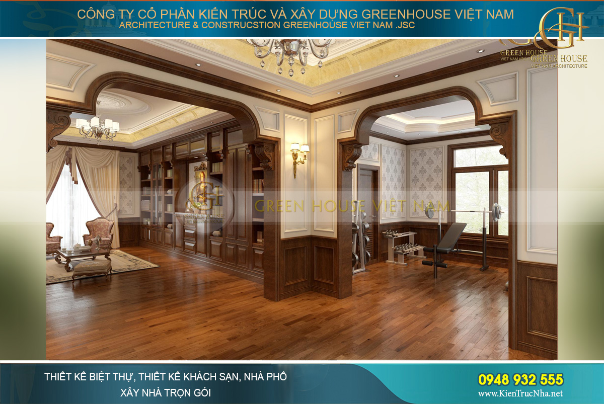 thiết kế nội thất biệt thự tân cổ điển 4 tầng bắc giang