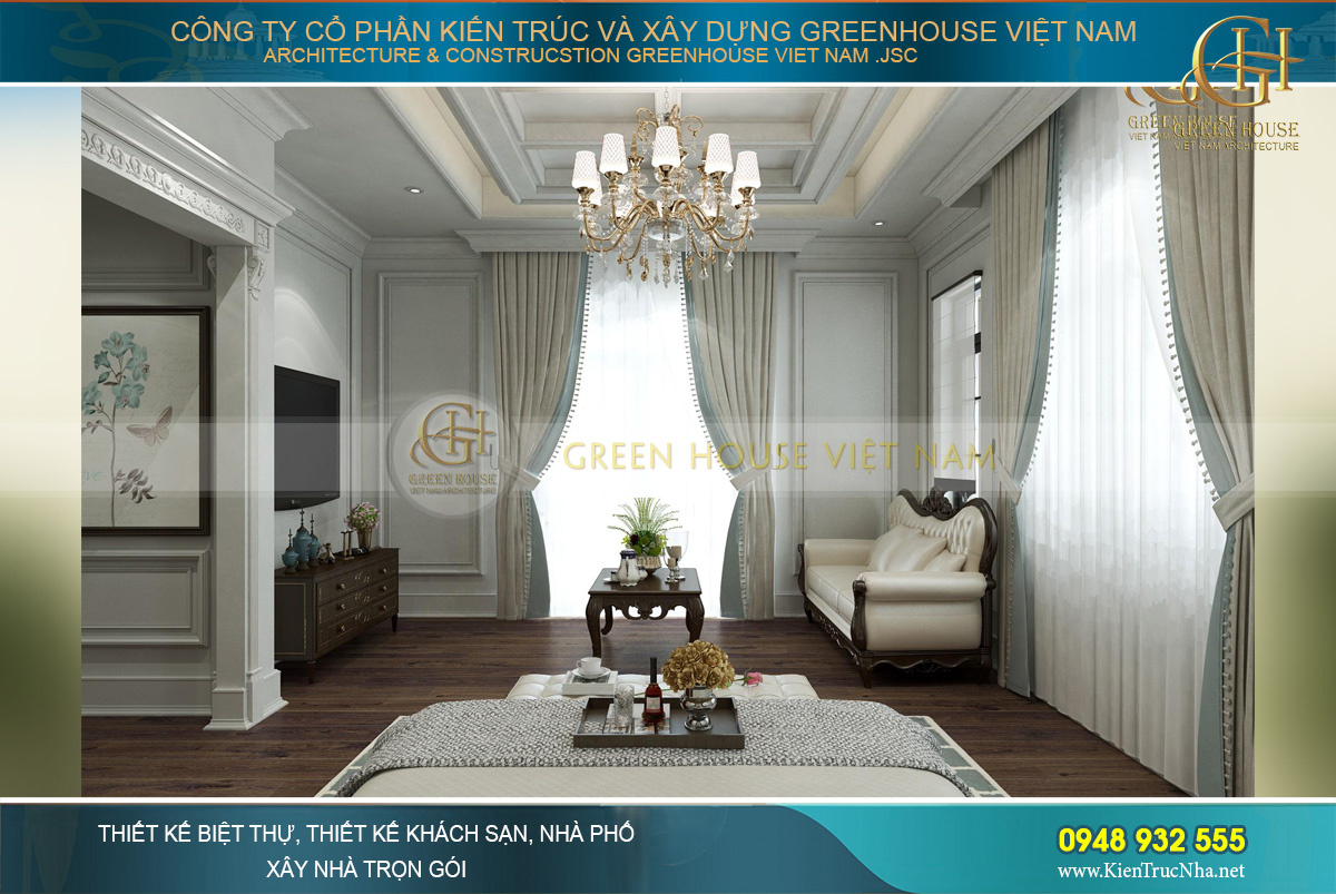 thiết kế nội thất biệt thự tân cổ điển 3 tầng tại Quảng Ninh