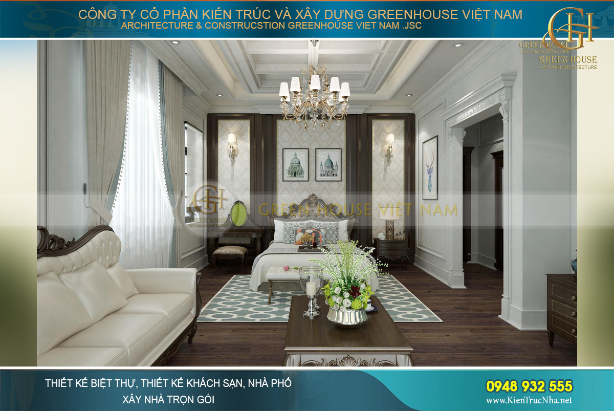 thiết kế nội thất biệt thự tân cổ điển 3 tầng tại Quảng Ninh