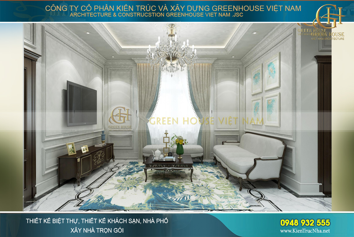 thiết kế nội thất biệt thự tân cổ điển 3 tầng tại Quảng Ninh