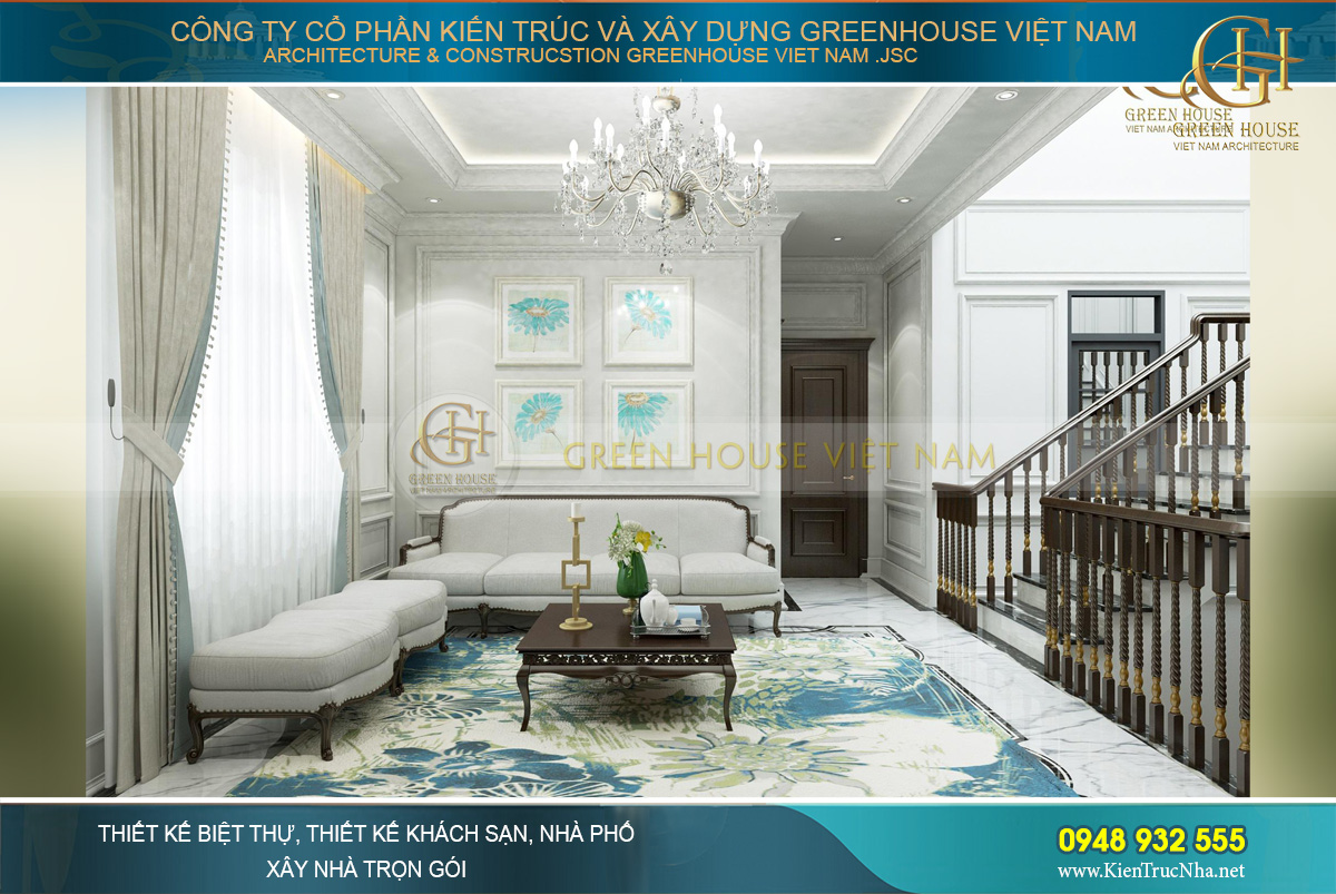 thiết kế nội thất biệt thự tân cổ điển 3 tầng tại Quảng Ninh