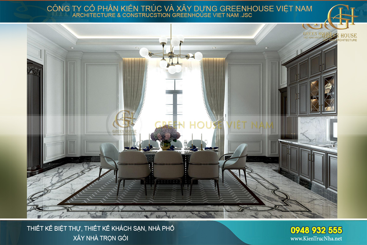 thiết kế nội thất biệt thự tân cổ điển 3 tầng tại Quảng Ninh