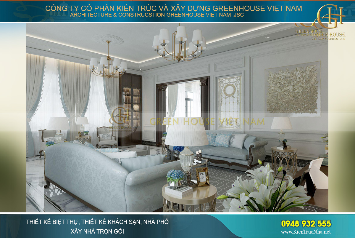 thiết kế nội thất biệt thự tân cổ điển 3 tầng tại Quảng Ninh