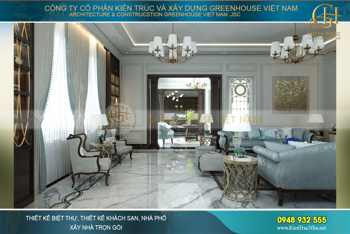 thiết kế nội thất biệt thự tân cổ điển 3 tầng tại Quảng Ninh